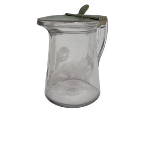 VINTAGE etched floral glass spring top syrup pitcher‎